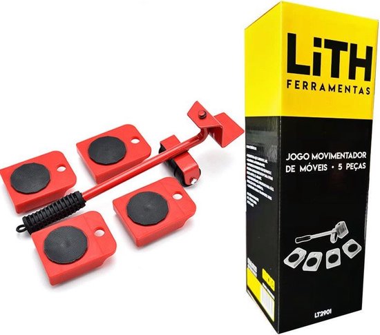 Meubelroller - 4 stuks - met meubelheffer / krik - 5 delig - Max 150kg - Rood