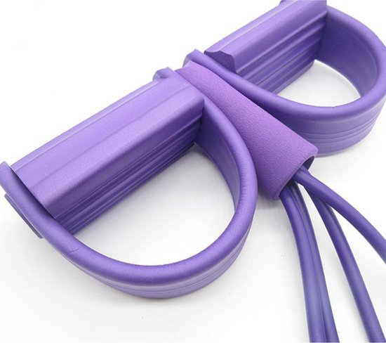 TDR - multifunctioneel weerstandstesiontouw, buiktrainer beentrainer Fitness trekkoord met voetpedaal-paars