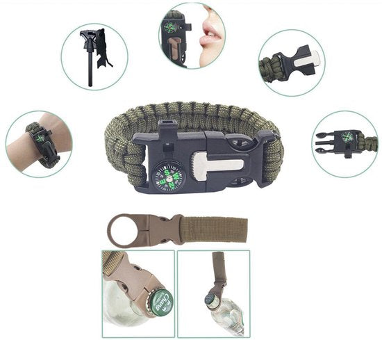 SOS Wildernis Overlevingsset 13-in-1 – Outdoor Survival Kit met Multitool, Zaklamp & Nooddeken – Ideaal voor Kamperen & Avontuur