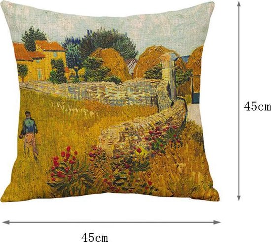 TDR -Sierkussensloop  - van katoen en linnen - 45 x 45 cm - Thema: van Gogh , Boerderij in de Provence,