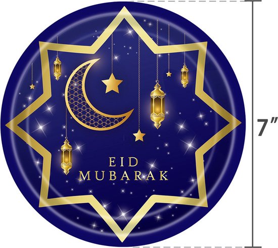 81 delig feestdecoratie set - islamitische Thema: Eid Mubarak / Ramadan / Suikerfeest - met tafelkleed, borden, servetten en bestek