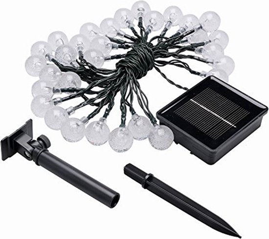 Lichtsnoer op zonne-energie 6,5m - 30 LED glasbollen warmwit