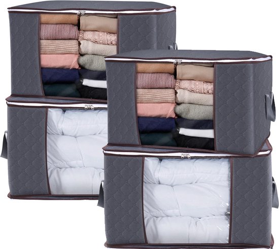 4x Opbergtas voor Kleding/Dekbed - 50L - Grijs