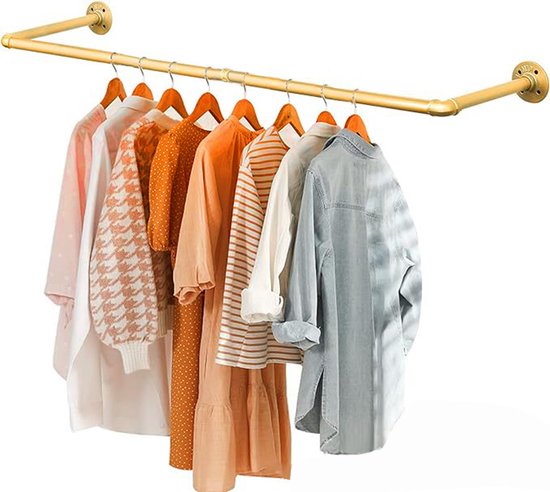 Industriële Buis Kledingrekken - Metalen Kledingrekken - Draagvermogen tot 30 kg -Robuust & Stijlvol voor Thuis en Winkel-57x24x61 cm-goud