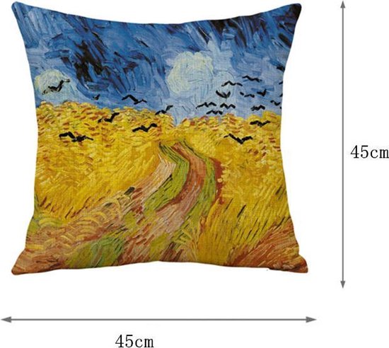 TDR - Sierkussensloop - van katoen en linnen - 45 x 45 cm - Thema: van Gogh , Korenveld met kraaien