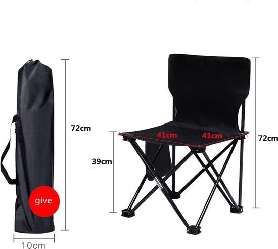 Campingstoel - Vouwstoel Visstoel – met gratis draagtas- zwart - Tot 150Kg - 41x41x72 zithoogte ca. 39cm