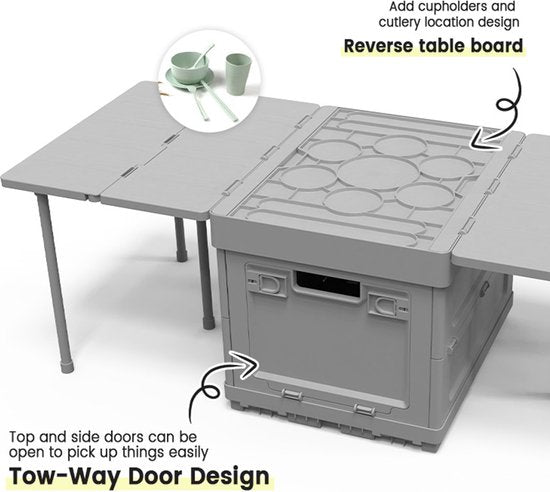 Multifunctionele draagbare opvouwbare opbergbox met grote capaciteit -kampeer tafeltjes-waarschuwingsbord-grijs