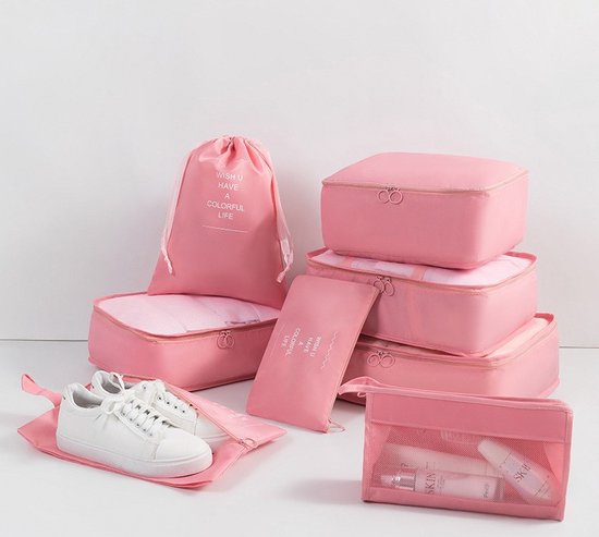 Packing Cubes 9-Delig – Koffer Organizer Reistassen – Duurzame Bagage Opbergset – Roze
