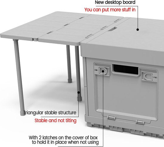 Multifunctionele draagbare opvouwbare opbergbox met grote capaciteit -kampeer tafeltjes-waarschuwingsbord-grijs