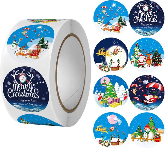 3000 Kerststickers op 6 Rollen – Ronde Zelfklevende Stickers voor Cadeaus, Verpakkingen en Kerstdecoratie