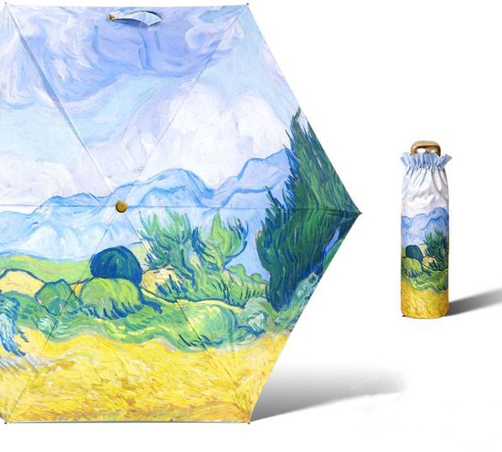 Opvouwbare Paraplu met Van Gogh Schilderij - Korenveld met Cipressen-Zonbescherming Anti-Uv UPF50 + -Windproof - Compact en Draagbaar - Lichtgewicht - Duurzaam Ø102cm