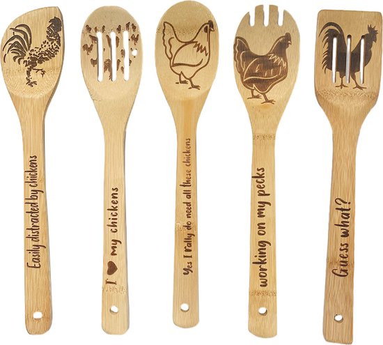 5-Delige Bamboe Kookgerei Set – Krasvrij & Hittebestendig