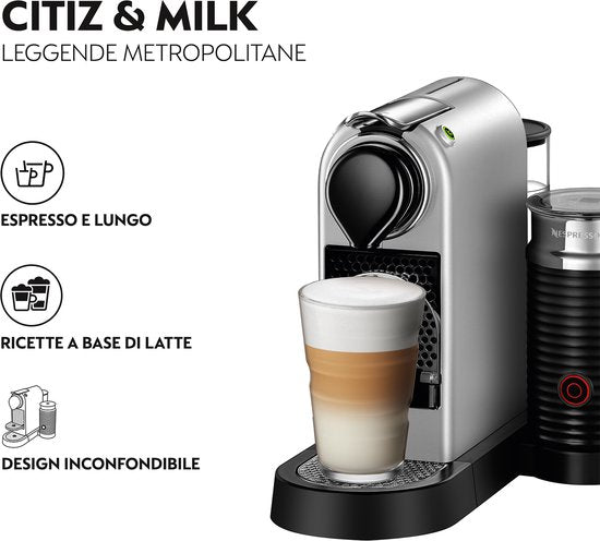 Krups Nespresso Citiz & Milk XN761B - Koffiecupmachine - Zilver - Met Melkopschuimer - Compact - Retro Design