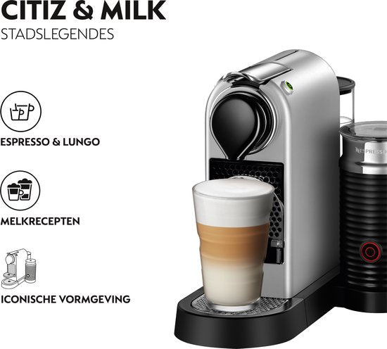 Krups Nespresso Citiz & Milk XN761B - Koffiecupmachine - Zilver - Met Melkopschuimer - Compact - Retro Design