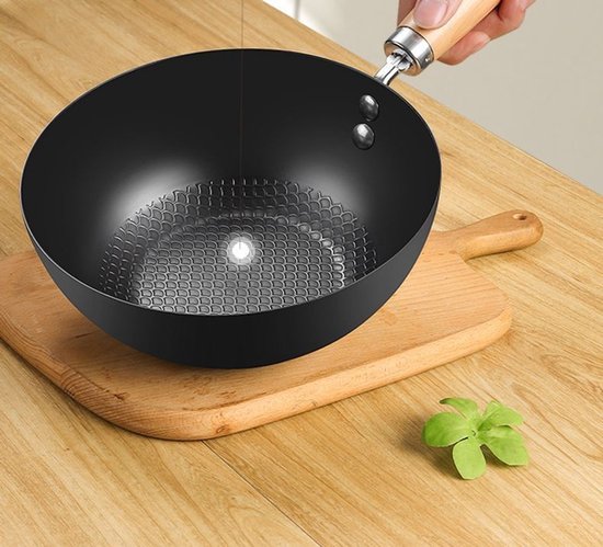 Wokpan - Ø 30 cm - Marmeren Coating - Geschikt voor Inductie, Gas, Elektrisch en Keramisch - Beige Creme - PFAS Vrij