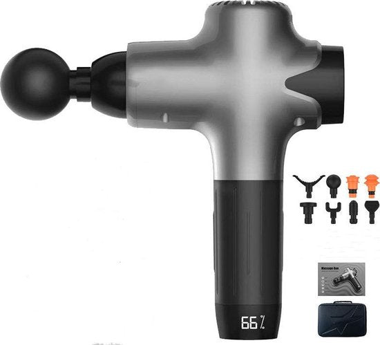 TDR -  Massage Gun - Massage Pistool - Massage Apparaat - Voor Sportmassage, Fascia, Relaxmassage & Spierpijn - 7 Verschillende Niveaus- 8 Opzetstukken  - Grijs