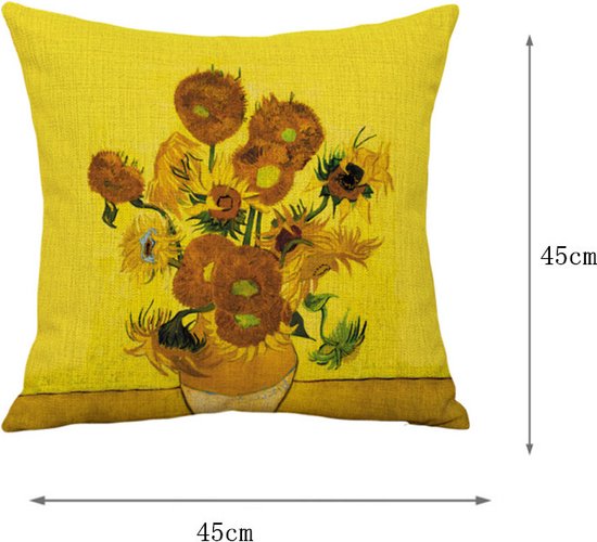 TDR - Sierkussensloop - van katoen en linnen - 45 x 45 cm - Thema: van Gogh , Vaas met twaalf zonnebloemen