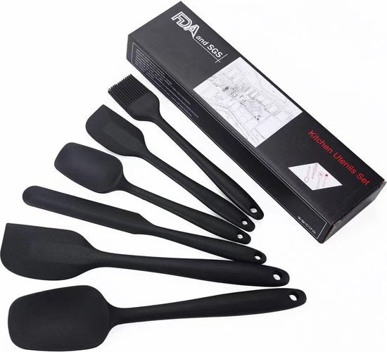 6 stuks Silliconen Spatel set -Pannenlikker - BPA vrij-Spatel voor de keuken-zwart