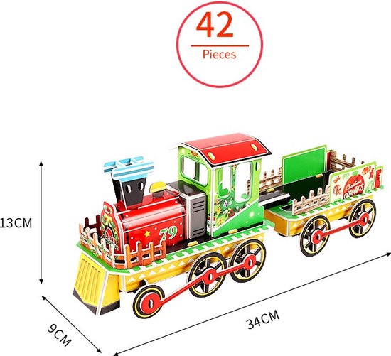 3D Kerst Puzzel - Kleurrijke Kersttrein - Educatief & Creati