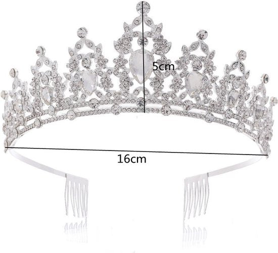 Elegante Zilver-Witte Kroon met 3A Waterdiamanten – Voor Verjaardagen, Huwelijksfeesten en Gala's
