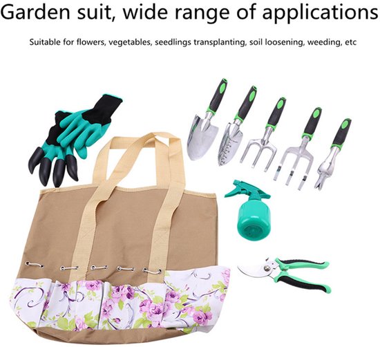 Tuingereedschap Set 9-Delig – Aluminium Tuingereedschapset met Draagtas – Snoeischaar, Schep, Hark & Meer – Tuinieren