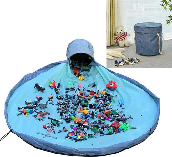 TDR - 2 in 1 Speelkleed Opbergmand - stevige stof - diameter kleed 1,5 meter - Blauw