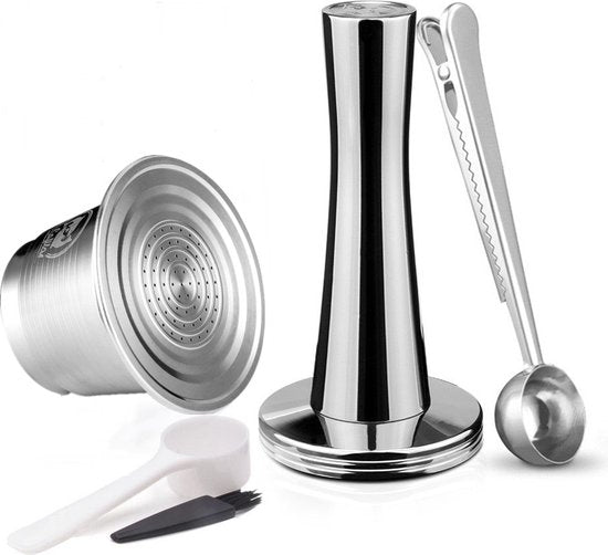 5-delige RVS Nespresso Capsule Set met Tamper en Accessoires