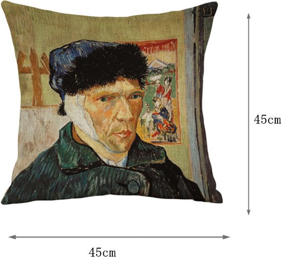 TDR - Sierkussensloop - van katoen en linnen - 45 x 45 cm - Thema: van Gogh ,Zelfportret 45*45cm