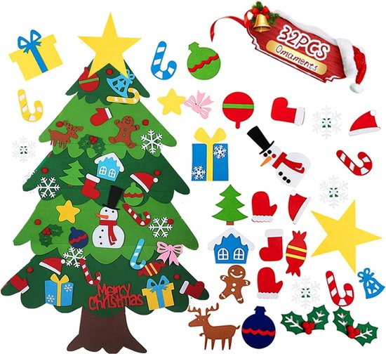 Merkloos DIY Vilt Kerstboom 96cm LED & 32 Decoraties