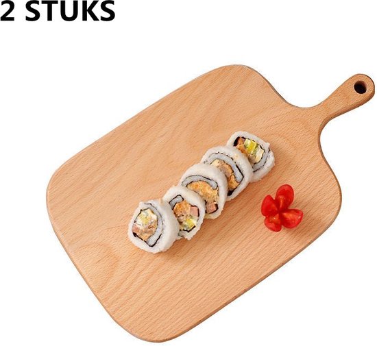 2 stuks Multifunctionele Beukenhouten Snij- en Serveerplank met Ophangbaar Ergonomisch Handvat-Praktisch en Stijlvol voor Elke Keuken en Borrel- 32,5*19,5*1,5cm