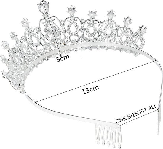 Betoverende diadeem met grote kristallen en zijdelingse kamm