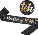 TDR - Verjaardag Sjerp en Tiara - Met text "Birthday Bitch" zwarte feestsjerp met golden tiara