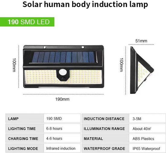 Merkloos Solar LED 190 Outdoor 4 Modi & Bewegingssensor IP65