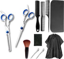 Kappersschaar Set - Kappersset - (uitdunschaar, kapper schaar, mantel, 3 kammen, scheerborstel, kappers scheermes, borstel, 2x haarspelden)