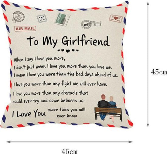 Sierkussensloop 45x45 cm 'To my girlfriend' - UniKorf.nl
