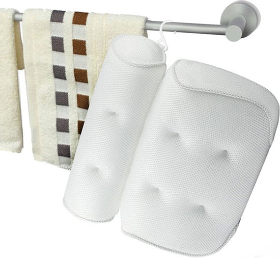 Comfort Badkussen met 3D Air-mesh en 6 Zuignappen - Wit