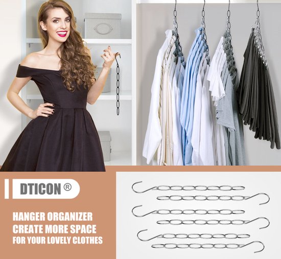 10 Kledinghangers met Metalen Ketting - Zwart