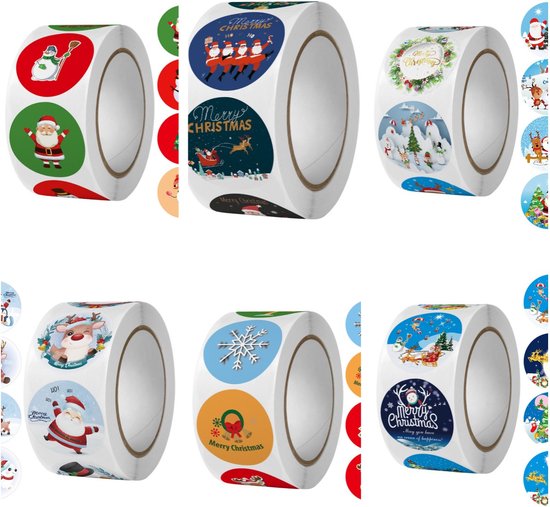 3000 Kerststickers op 6 Rollen – Ronde Zelfklevende Stickers voor Cadeaus, Verpakkingen en Kerstdecoratie