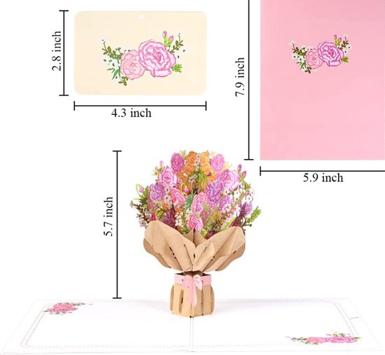 Grote 3D wenskaart met een bosje Bloemen- Inclusief envelop-perfect voor diverse gelegenheden-moederdag