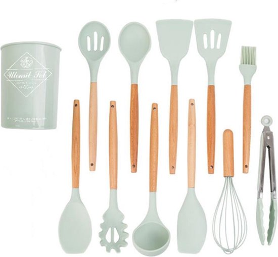 TDR - Kookgerei set met Houder 11-delig - Hout met Siliconen