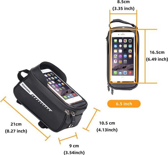 Waterdichte Fietsstuurtas Met Aanraakscherm En Zonneklep, Fietstelefoontas Met Grote Capaciteit (voor Iphone Samsung En Andere Smartphones Onder 6,5 Inch)-  zwart 21 * 9 * 10,5 cm