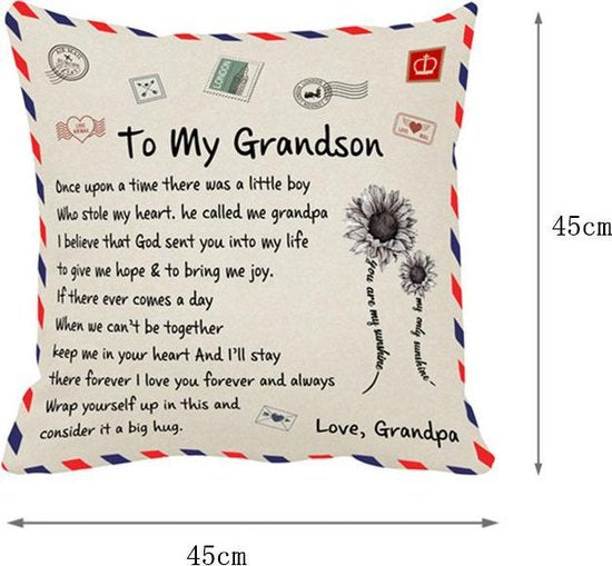 TDR - Sierkussensloop - 45x45 cm  - leuk als cadeau voor grootvader naar kleinzoon -  "To my grandson"