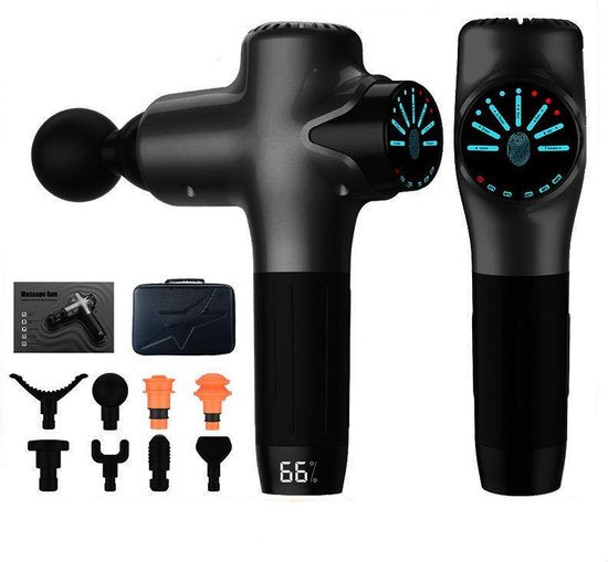 TDR Massager Gun: Het Ultieme Massageapparaat voor Sport, Fasciabehandeling, Relaxatie & Pijnbestrijding - Met 7 Niveaus & 8 Accessoires - Zwart