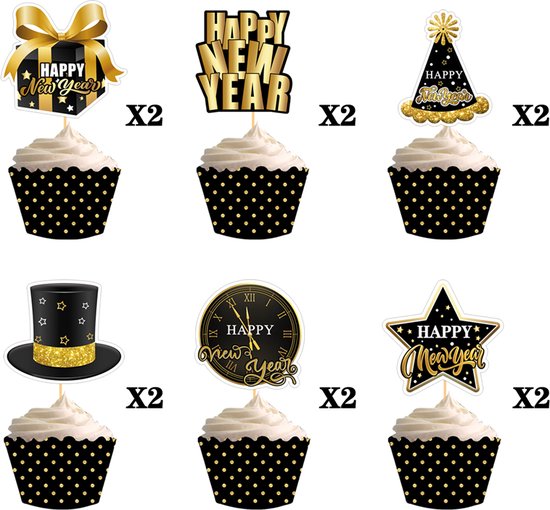 52 delig Happy New Year Versiering-Oud en Nieuw Feest Decoratieset-Zwart Goud Zilver