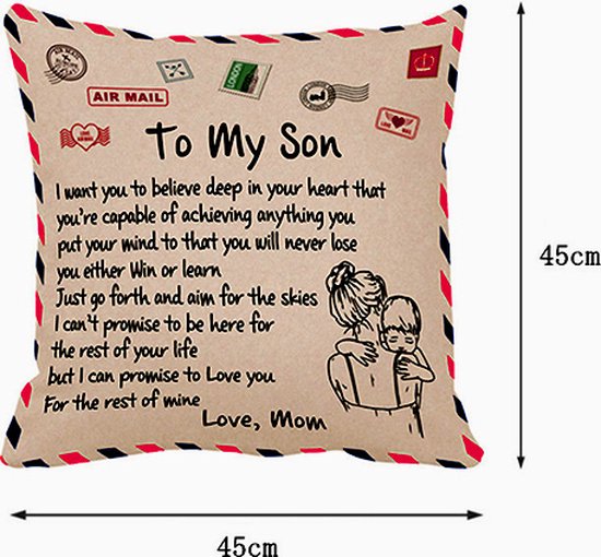 Sierkussensloop 45x45 cm - 'To my son' cadeau van moeder