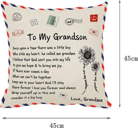 TDR - Sierkussensloop- 45x45 cm  - leuk als cadeau voor grootmoeder naar kleinzoon -  "To my grandson"