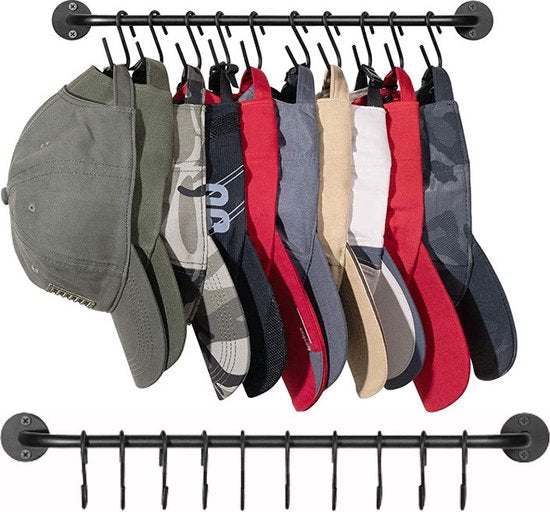 2 STUKS Multifunctioneel IJzeren Kledingstang voor aan de Muur- Garderobe Stang - met 10 Haken voor Optimale Organisatie-38CM