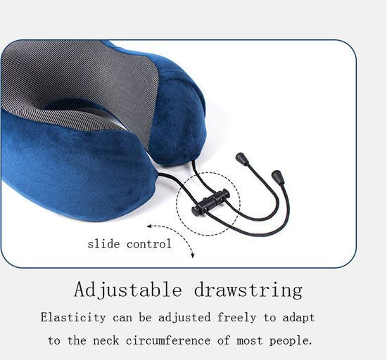 Ergonomisch nekkussen voor comfortabele reizen + opbergtas + oordopjes + oogmasker-marineblauw