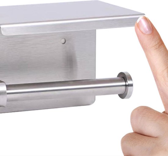 TDR-Toiletrol houder Met Plankje - RVS-Badkamer accessoires-zilver