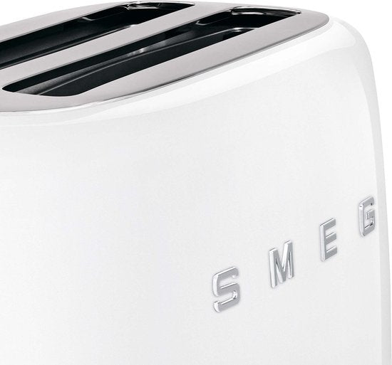 SMEG TSF02WHEU Broodrooster - 4 Sneden - 2 Lange Sleuven - 1500W - 6 Bruiningsstanden - Ontdooifunctie, Opwarmfunctie & Bagelfunctie - '50s Style - Wit
